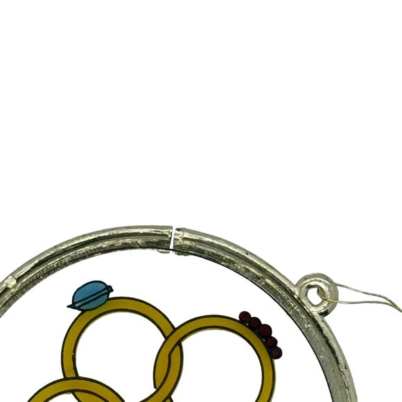 Stained Glass Christmas Ornament Round Silver Frame 12 Days Of Christmas Decor - Picture 2 of 4